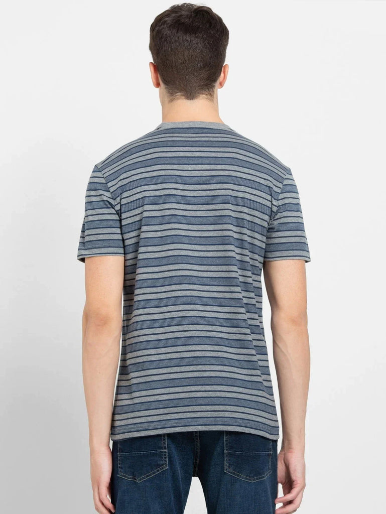 Mid Grey & Insignia Blue JOCKEY Men's Striped Round Neck Half Sleeve T-Shirt