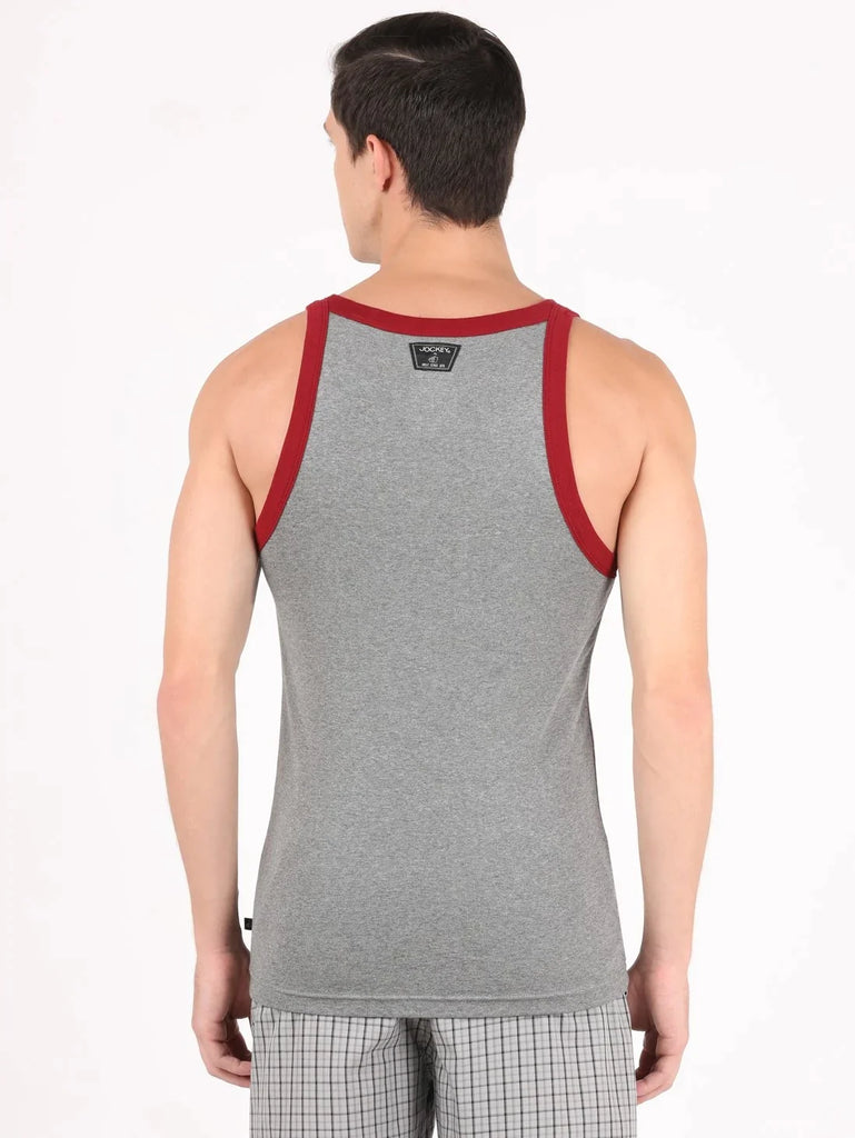 Mid Grey Mel & Reflecting Pond Jockey Cotton Rib Square Neckline Gym Vest for Men