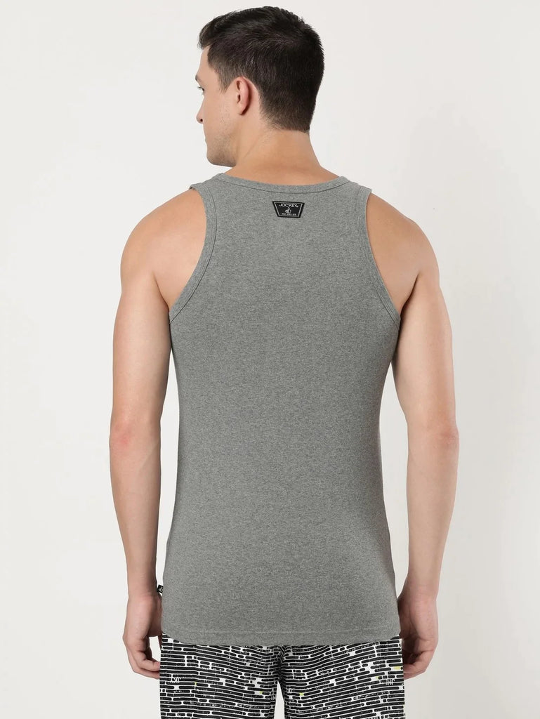 Mid Grey Melange Jockey Cotton Rib Square Neck Sleeveless Vest for Men