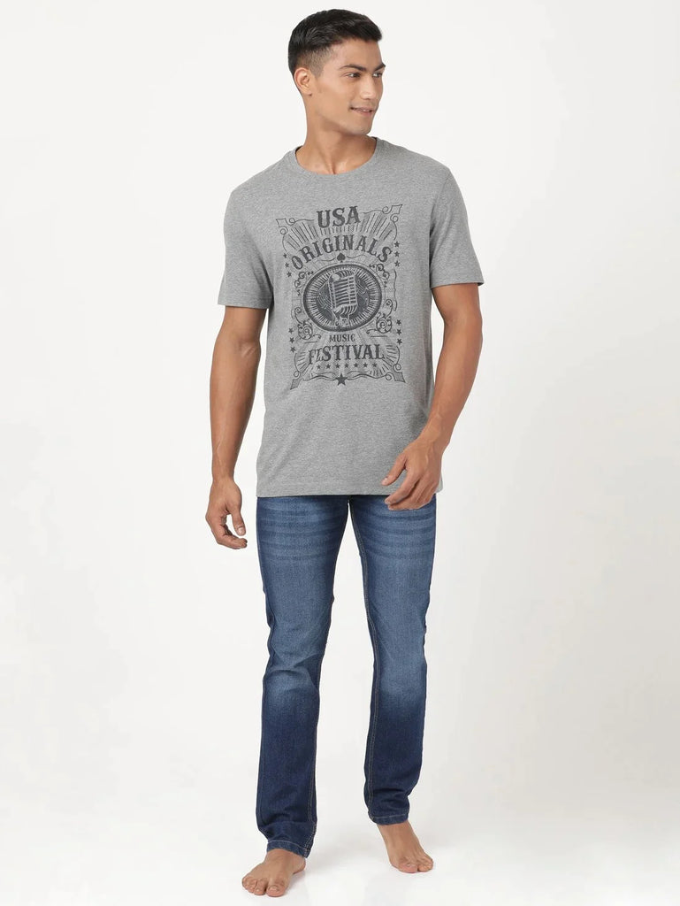 Mid Grey Melange JOCKEY Men's Printed Round Neck Half Sleeve T-Shirt 