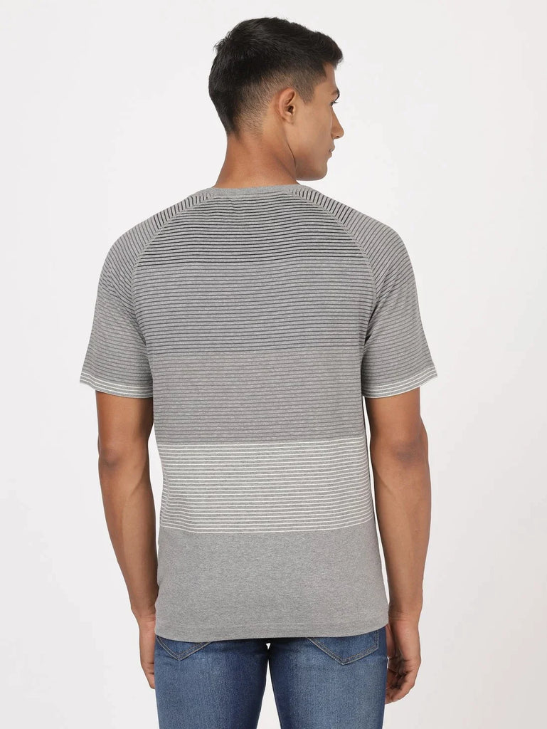 Mid Grey Melange JOCKEY Men's Striped Round Neck Half Sleeve T-Shirt