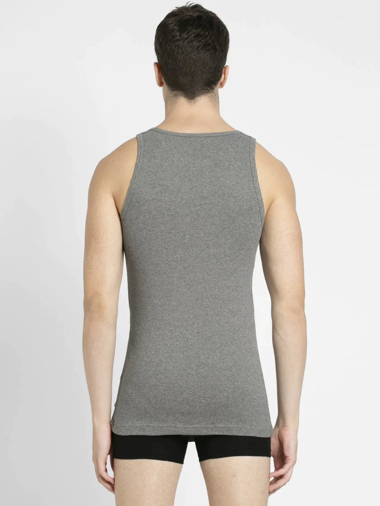 Mid Grey Melange Jockey Cotton Rib Round Neck Sleeveless Vest for Men