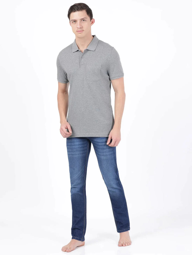 Mid Grey Melange JOCKEY Men's Solid Half Sleeve Polo T-Shirt