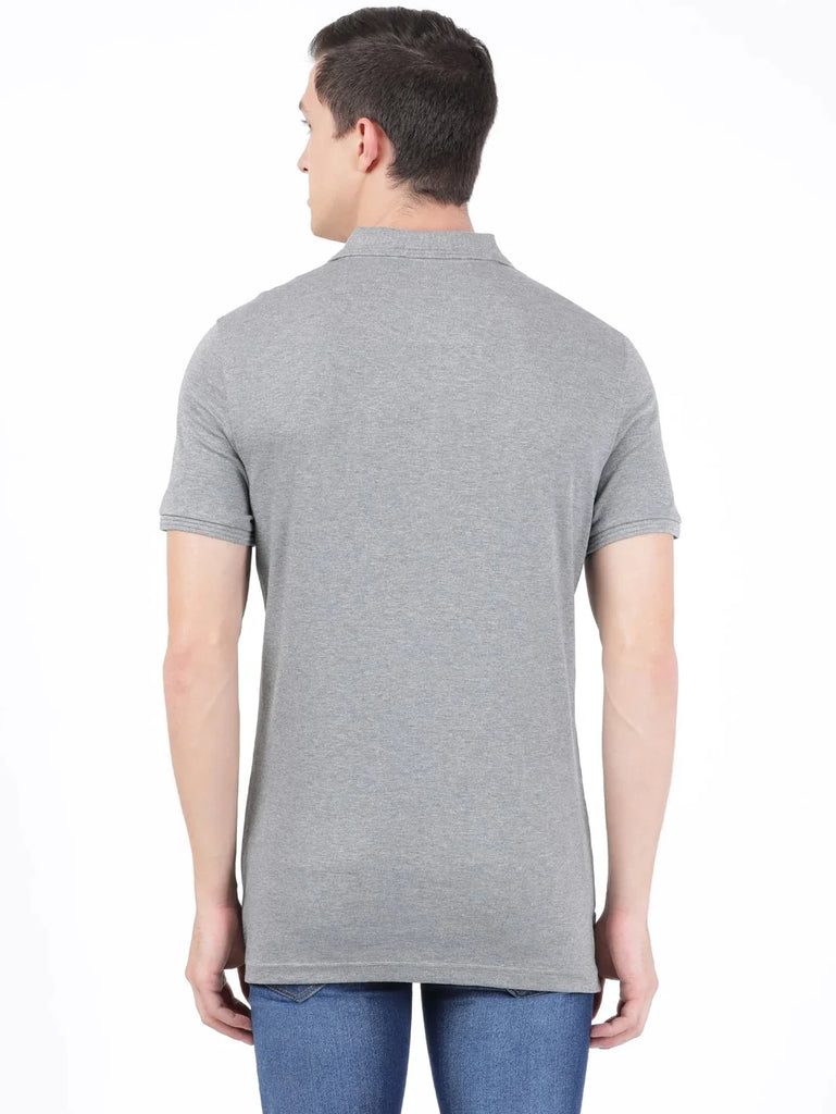 Mid Grey Melange JOCKEY Men's Solid Half Sleeve Polo T-Shirt