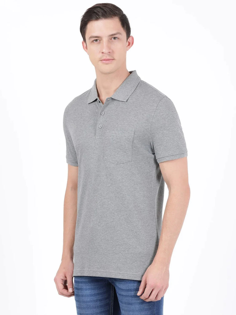 Mid Grey Melange JOCKEY Men's Solid Half Sleeve Polo T-Shirt