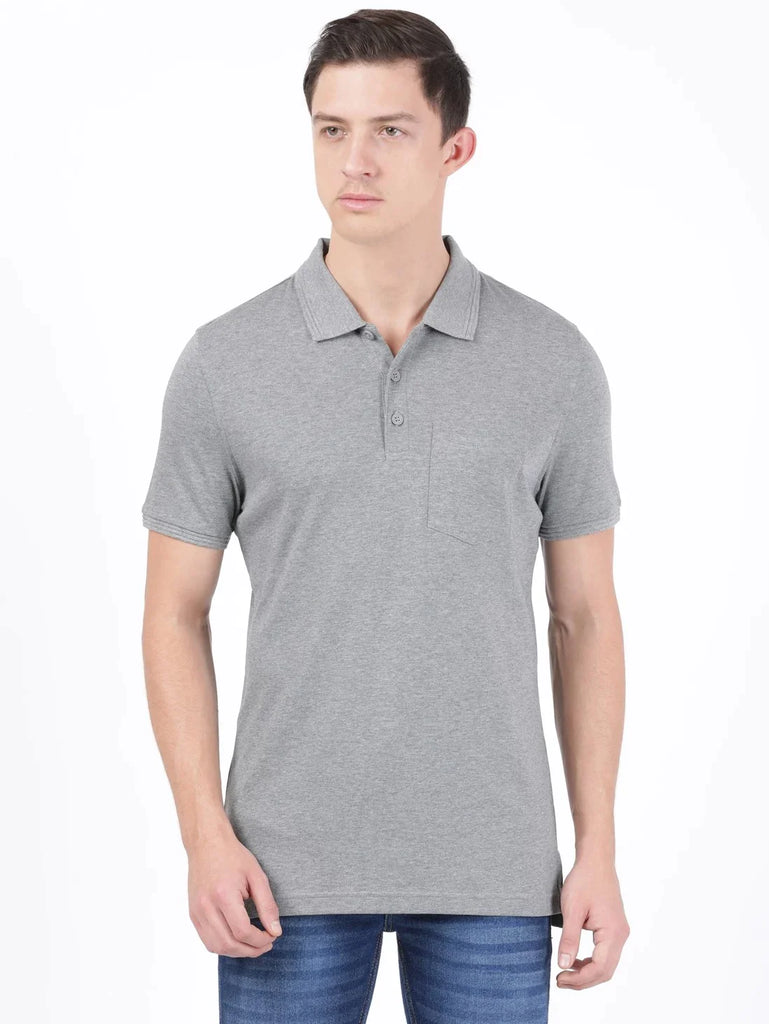 Mid Grey Melange JOCKEY Men's Solid Half Sleeve Polo T-Shirt