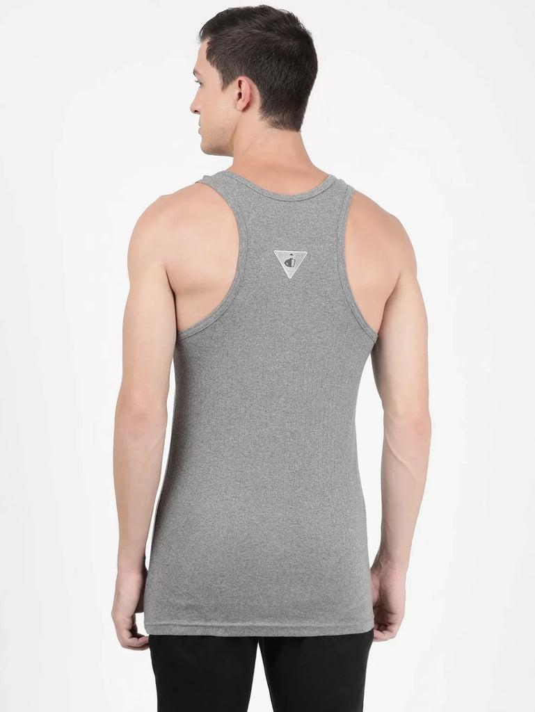 Mid Grey Melange Jockey Cotton Rib Racer Gym Vest for Men