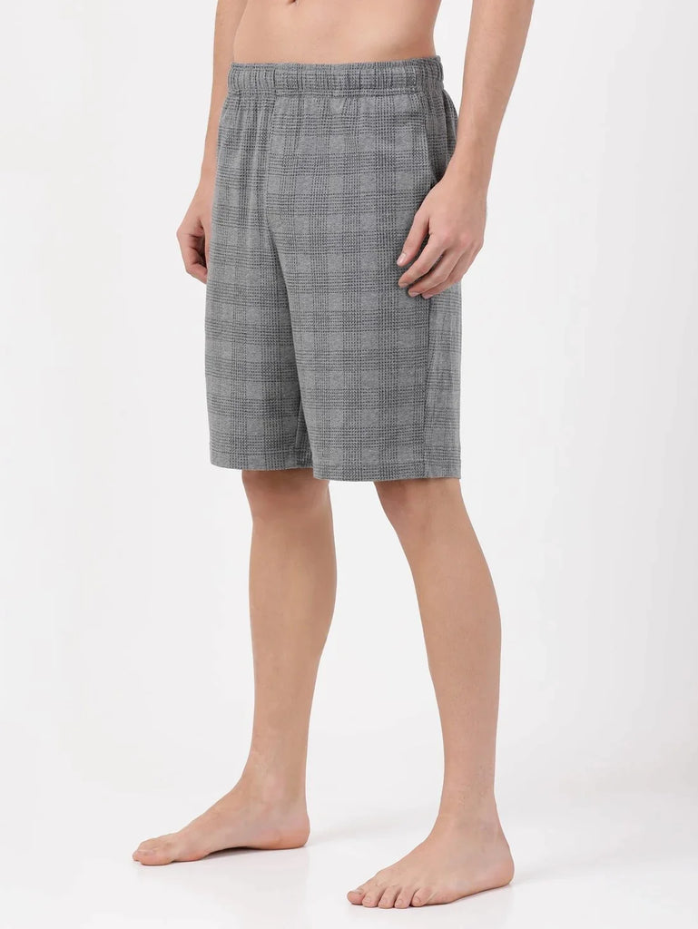 Mid Grey Melange JOCKEY Men's Super Combed Cotton Regular Fit Checkered Shorts