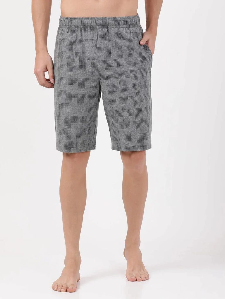 Mid Grey Melange JOCKEY Men's Super Combed Cotton Regular Fit Checkered Shorts