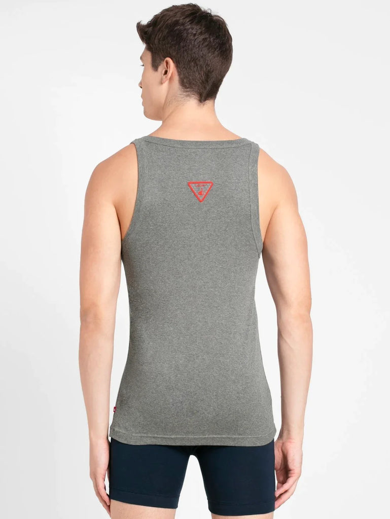 Mid Grey Melange Jockey Cotton Rib Square Neckline Gym Vest  for Men