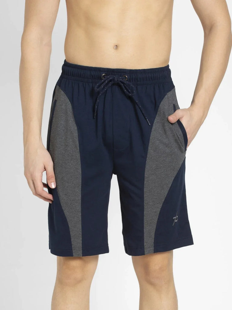 Navy & Charcoal Melange JOCKEY Men's Straight Fit Solid Shorts