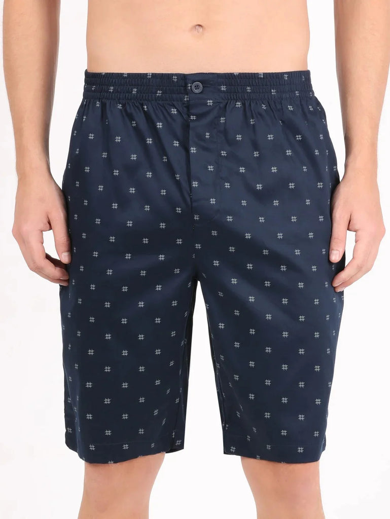 Navy JOCKEY Men's Super Combed Cotton Woven Regular Fit Printed Bermuda