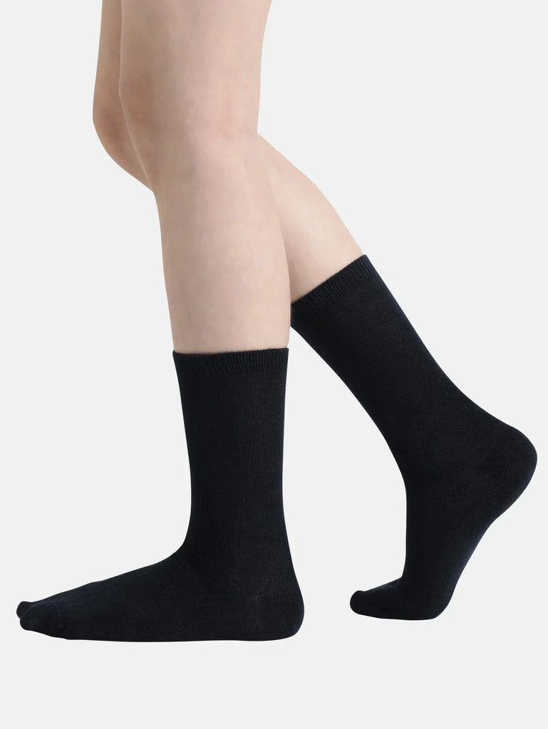 Navy Jockey Unisex Kid's Compact Cotton Stretch Solid Crew Length Socks With Stay Fresh Treatment