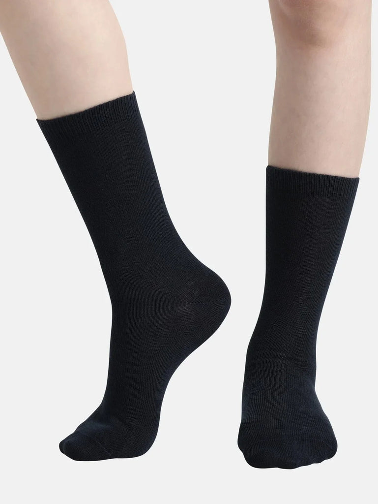 Navy Jockey Unisex Kid's Compact Cotton Stretch Solid Crew Length Socks With Stay Fresh Treatment