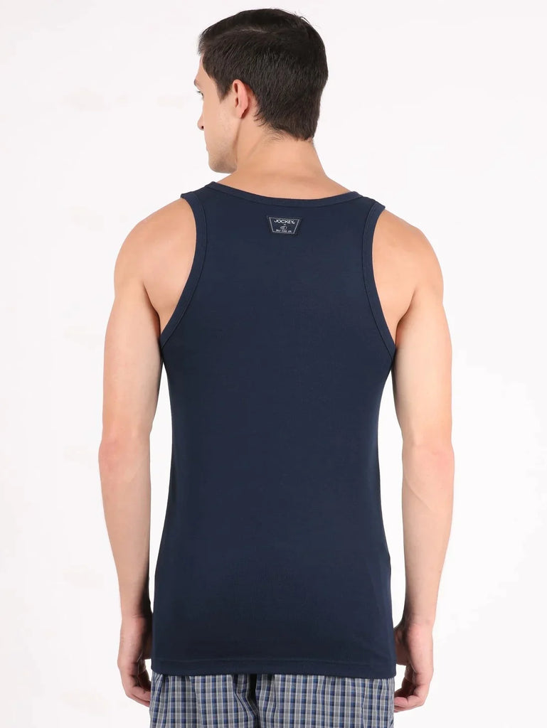 Navy Jockey Cotton Rib Square Neck Sleeveless Vest for Men