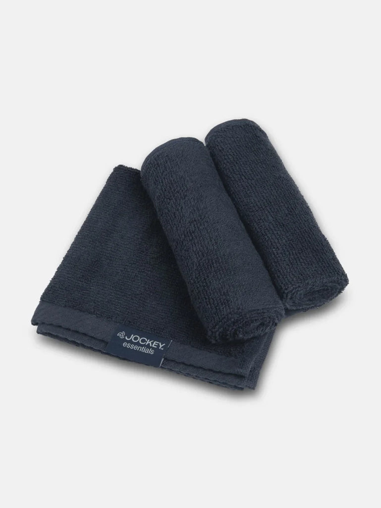 Navy Jockey Cotton Terry Ultrasoft and Durable Solid Face Towel (pack of 3)