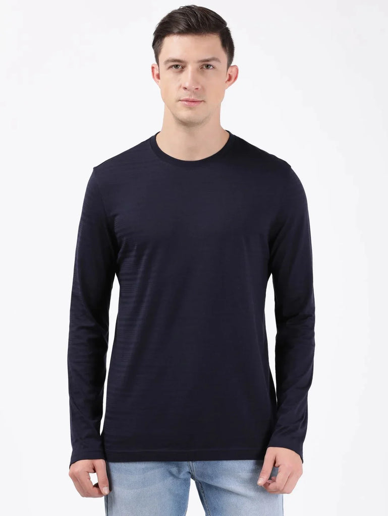 Navy JOCKEY Men's Solid Round Neck Full Sleeve T-Shirt