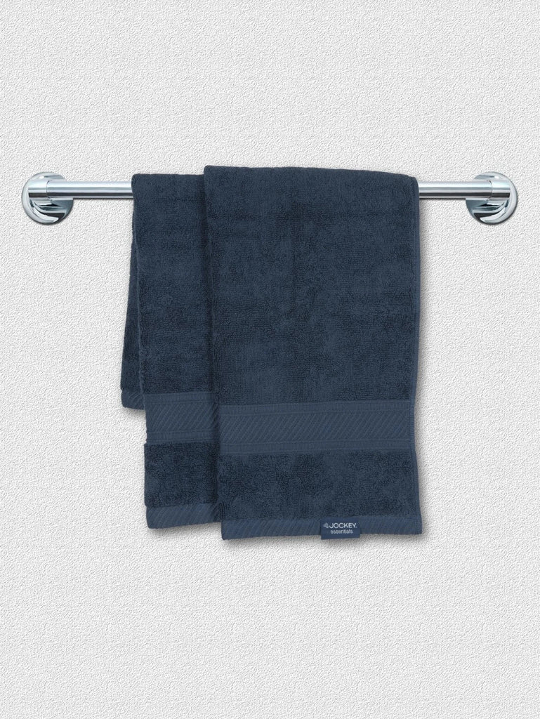 Navy Jockey Cotton Terry Ultrasoft and Durable Solid Hand Towel (Pack of 2)