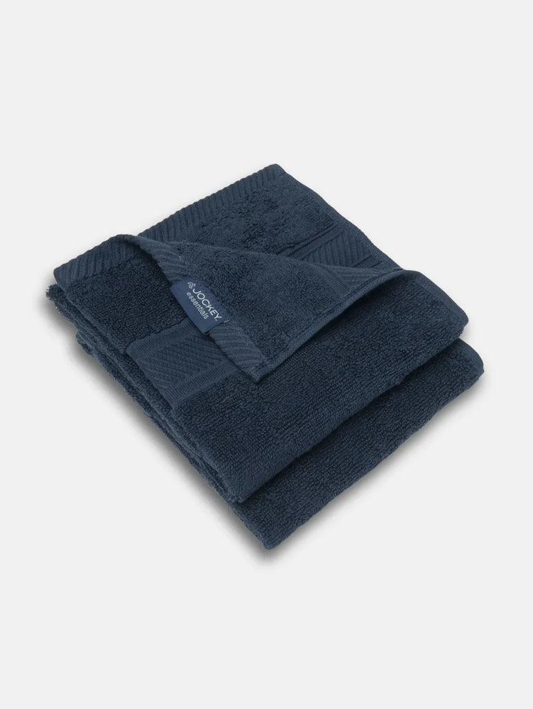 Navy Jockey Cotton Terry Ultrasoft and Durable Solid Hand Towel (Pack of 2)