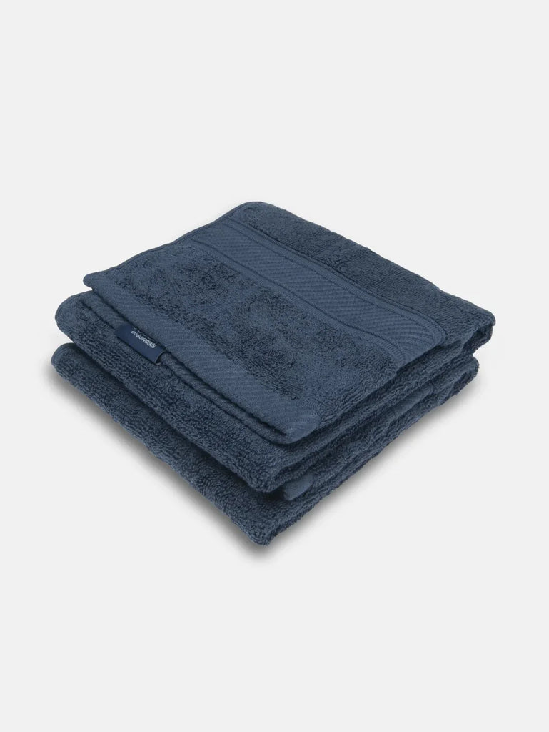 Navy Jockey Cotton Terry Ultrasoft and Durable Solid Hand Towel (Pack of 2)