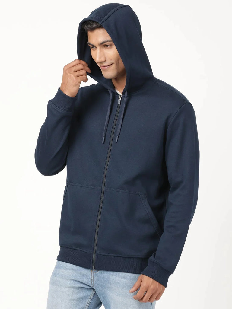 Navy JOCKEY Men's Super Combed Cotton Ribbed Cuff Hoodie Jacket