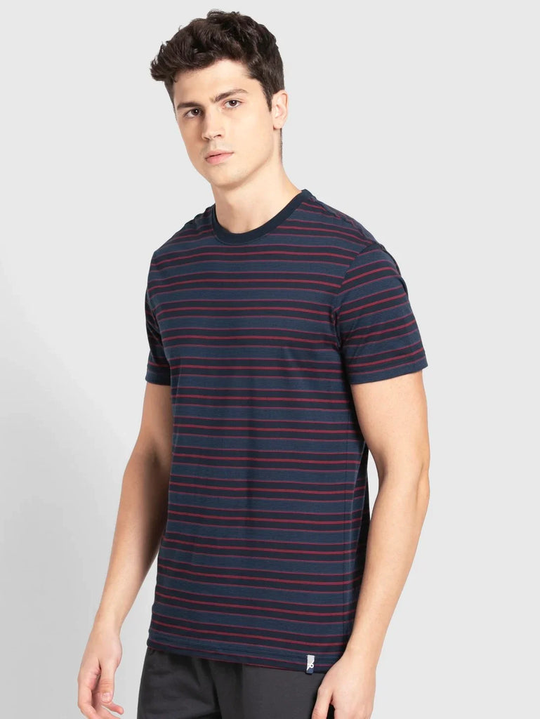 Navy & Insignia Blue JOCKEY Men's Striped Round Neck Half Sleeve T-Shirt