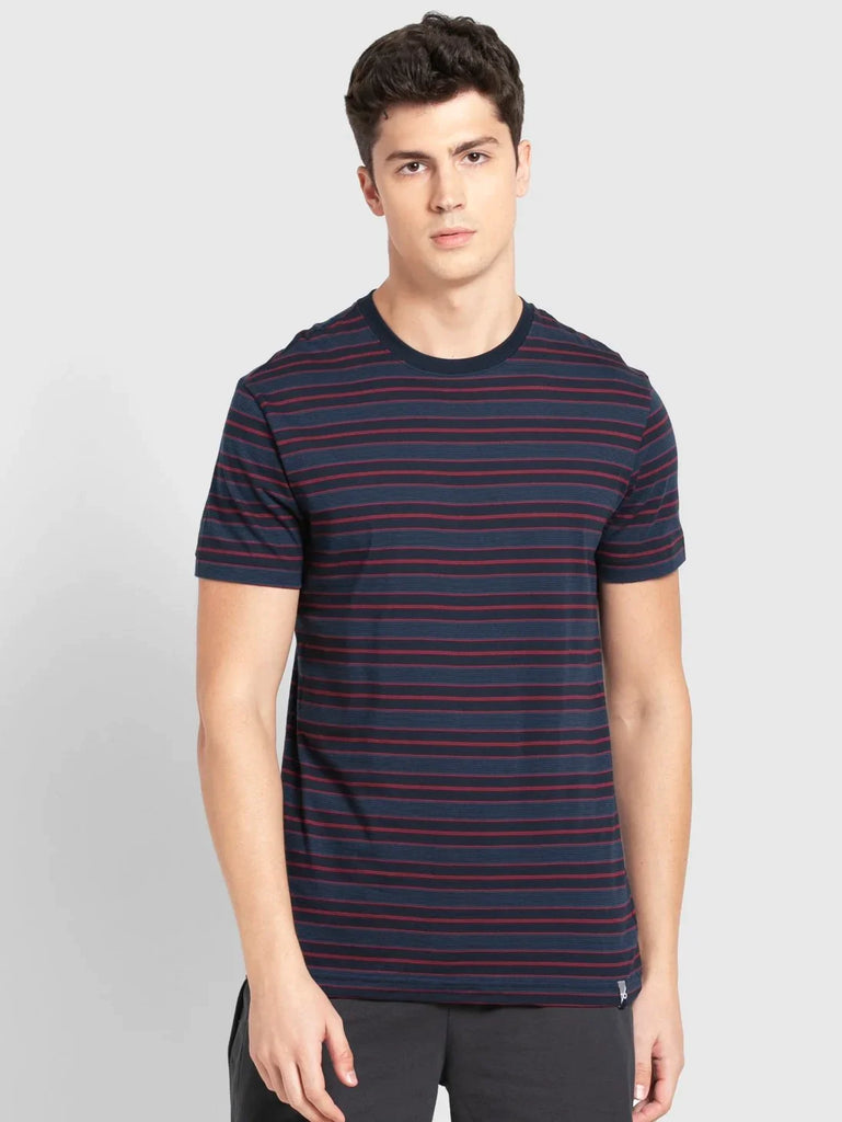 Navy & Insignia Blue JOCKEY Men's Striped Round Neck Half Sleeve T-Shirt