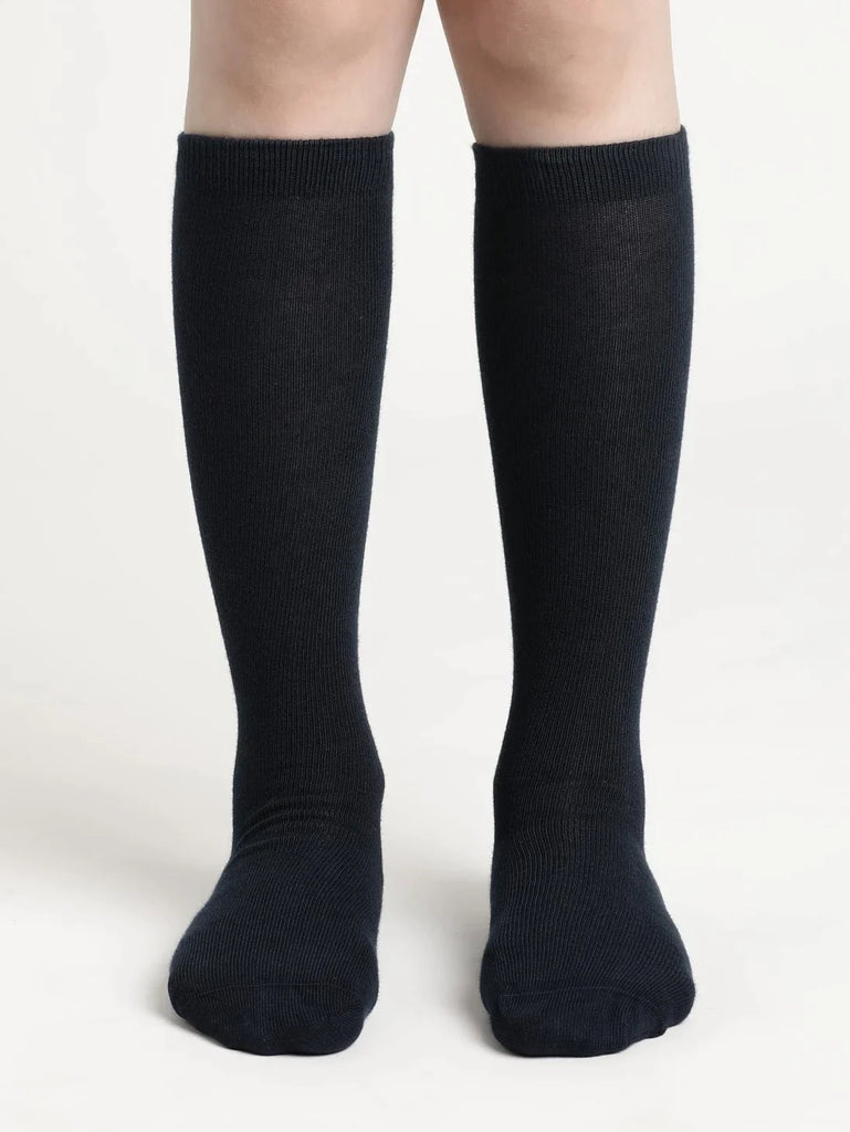 Navy Jockey Unisex Kid's Compact Cotton Stretch Solid Knee Length Socks With Stay Fresh Treatment