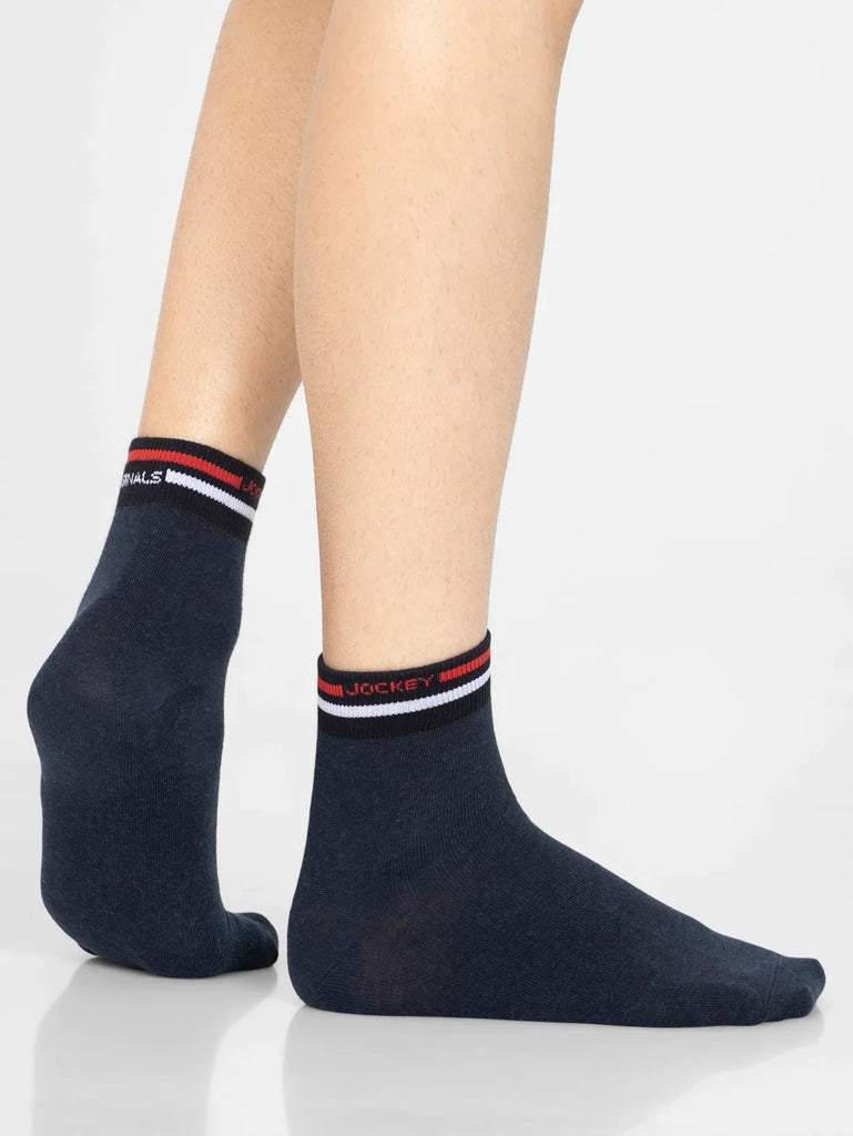 Navy Melange Jockey Men's Compact Cotton Stretch Ankle Length Socks with Stay Fresh Treatment