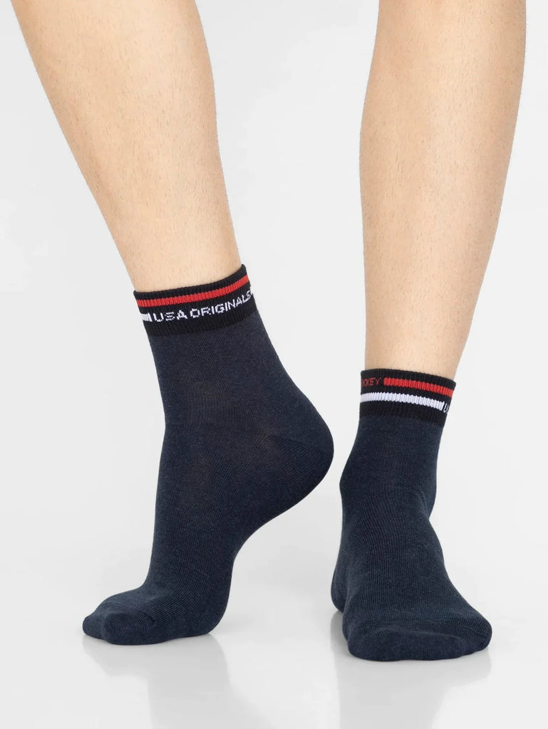 Navy Melange Jockey Men's Compact Cotton Stretch Ankle Length Socks with Stay Fresh Treatment