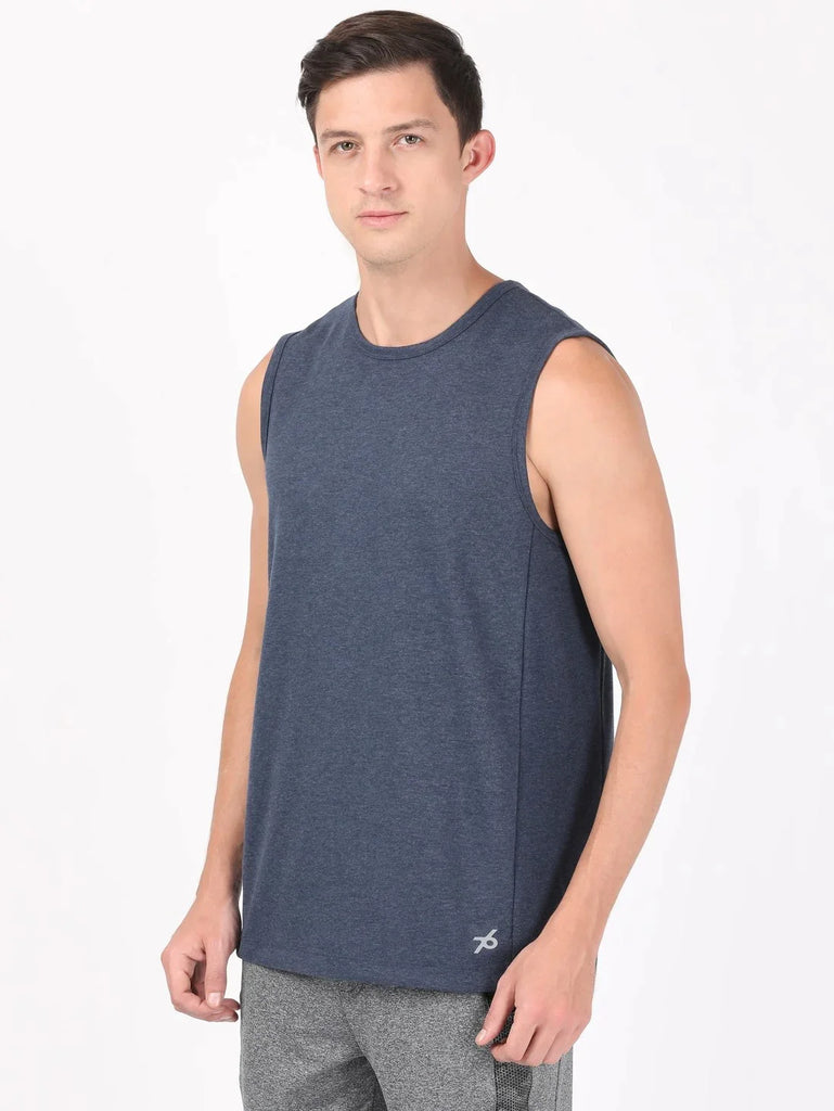 Navy Melange JOCKEY Men's Round Neck Half Sleeve T-Shirt