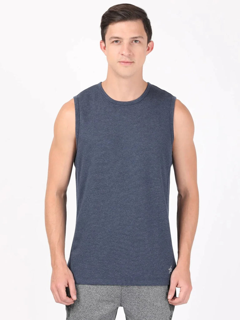 Navy Melange JOCKEY Men's Round Neck Half Sleeve T-Shirt