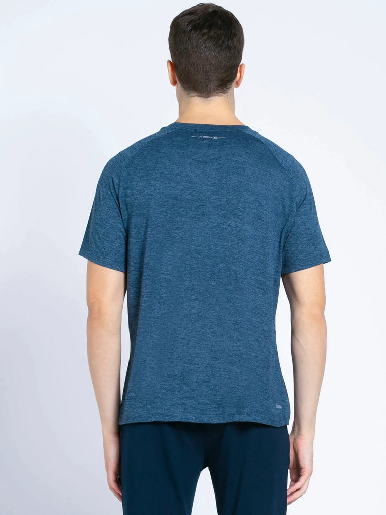 Navy Melange JOCKEY Men's Printed Round Neck Half Sleeve T-Shirt
