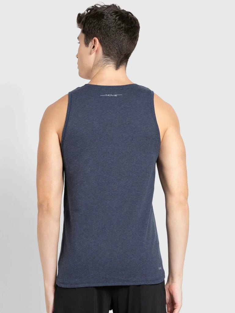 Navy Melange JOCKEY Men's Solid Low Neck Tank Top