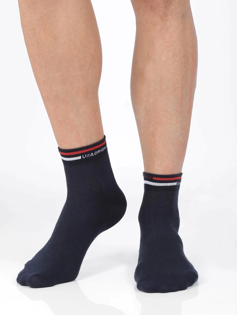 Navy Jockey Men's Compact Cotton Stretch Ankle Length Socks with Stay Fresh Treatment