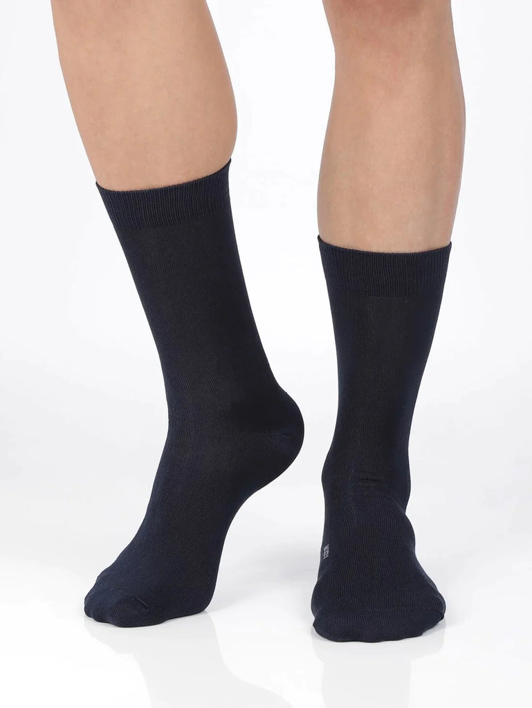 Navy Jockey Men's Mercerized Cotton Stretch Crew Length Socks with Stay Fresh Treatment