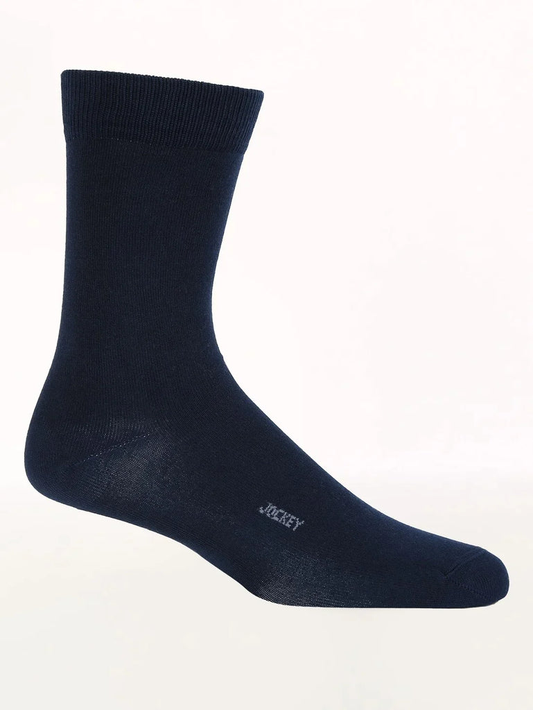 Navy Jockey Men's Mercerized Cotton Stretch Crew Length Socks with Stay Fresh Treatment