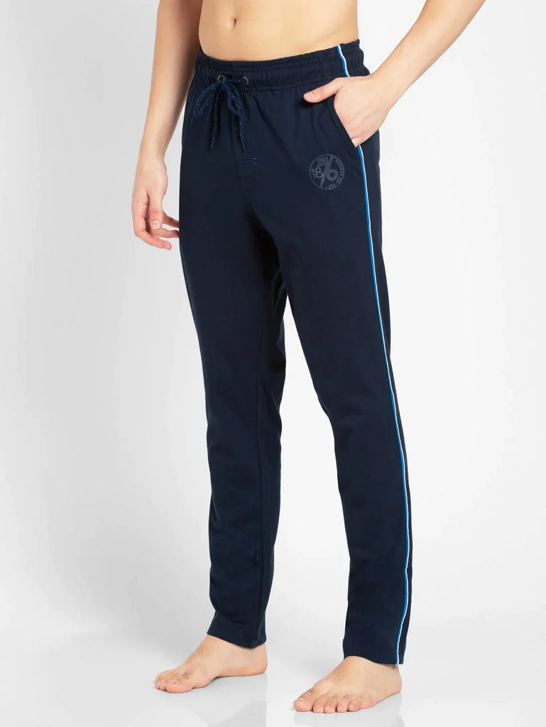 Navy & Neon Blue Slim Fit JOCKEY Men's Trackpants