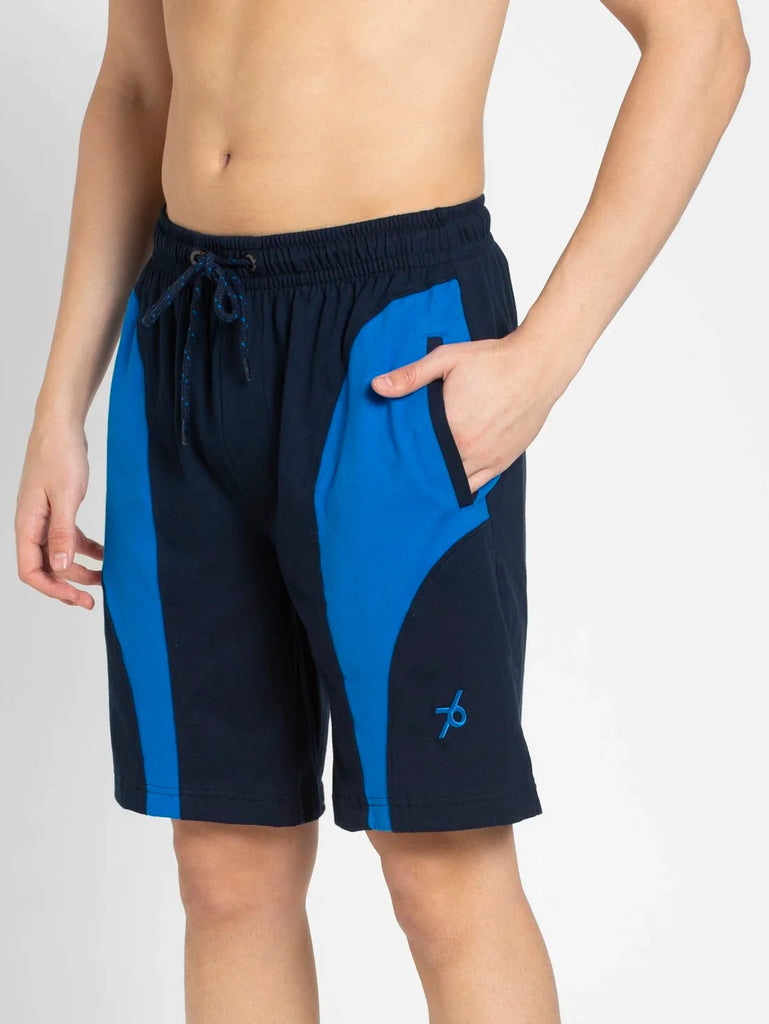 Navy & Neon Blue JOCKEY Men's Straight Fit Solid Shorts