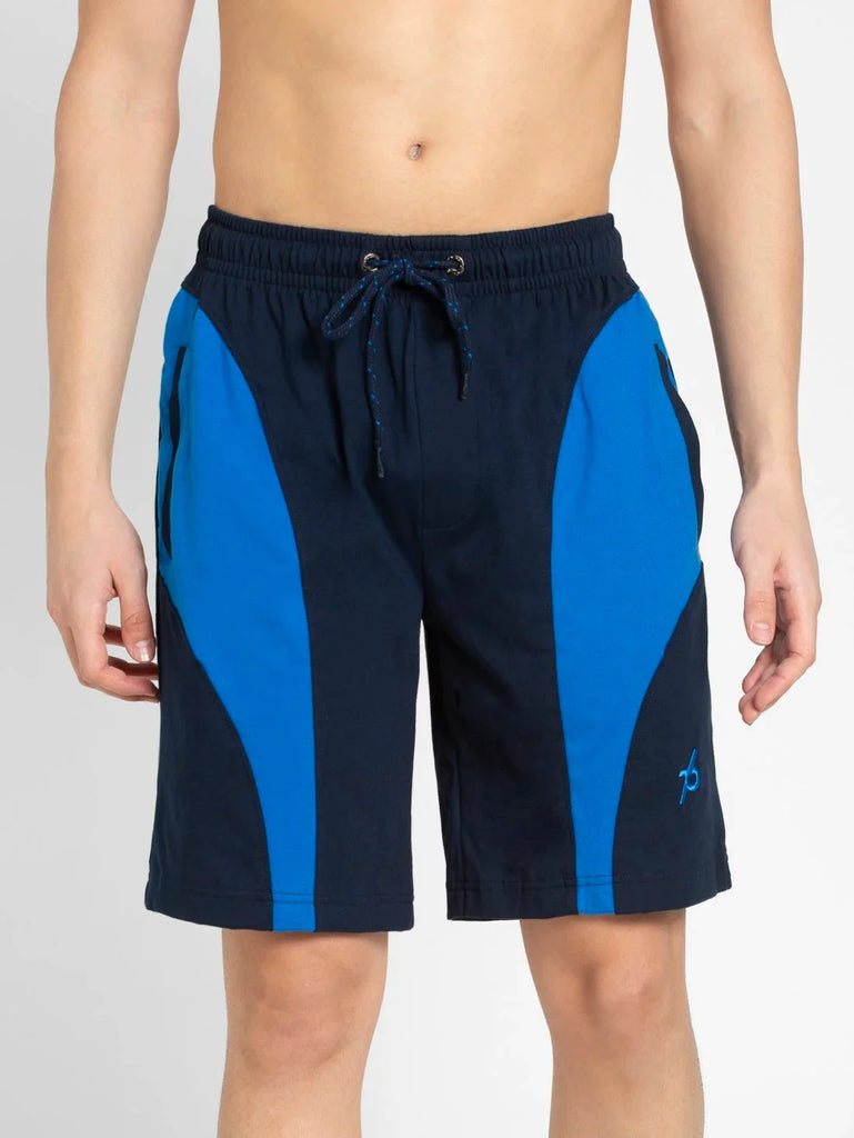 Navy & Neon Blue JOCKEY Men's Straight Fit Solid Shorts