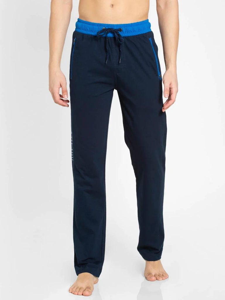 Navy & Neon Blue Slim Fit JOCKEY Men's Trackpants