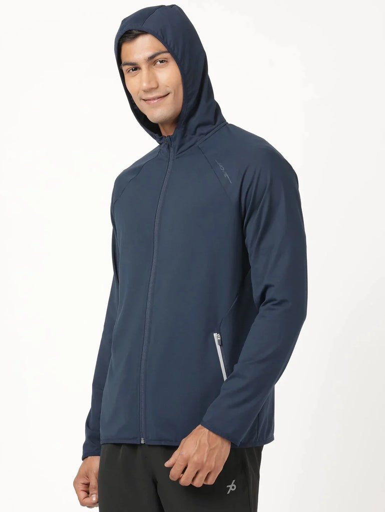 Navy JOCKEY Men's Microfiber Elastane Stretch Solid Performance Hoodie Jacket