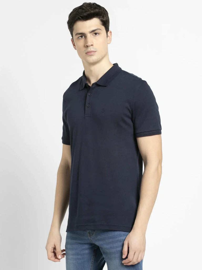 Navy JOCKEY Men's Solid Half Sleeve Polo T-Shirt