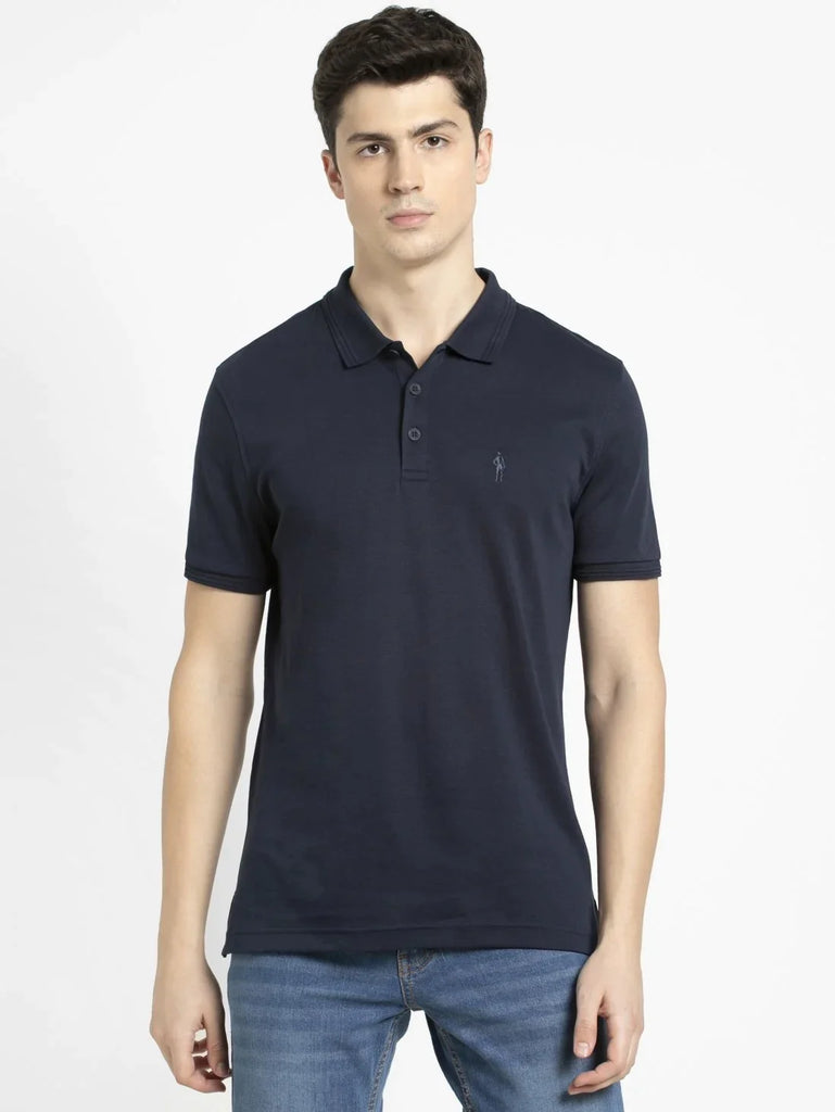 Navy JOCKEY Men's Solid Half Sleeve Polo T-Shirt