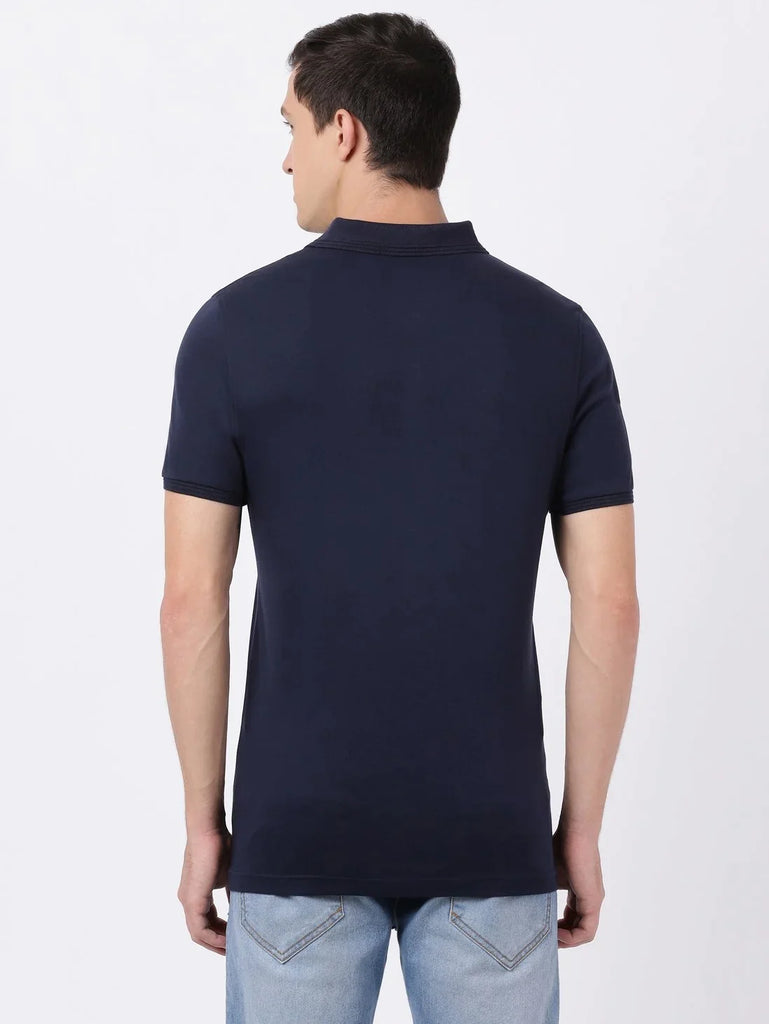 Navy JOCKEY Men's Solid Half Sleeve Polo T-Shirt