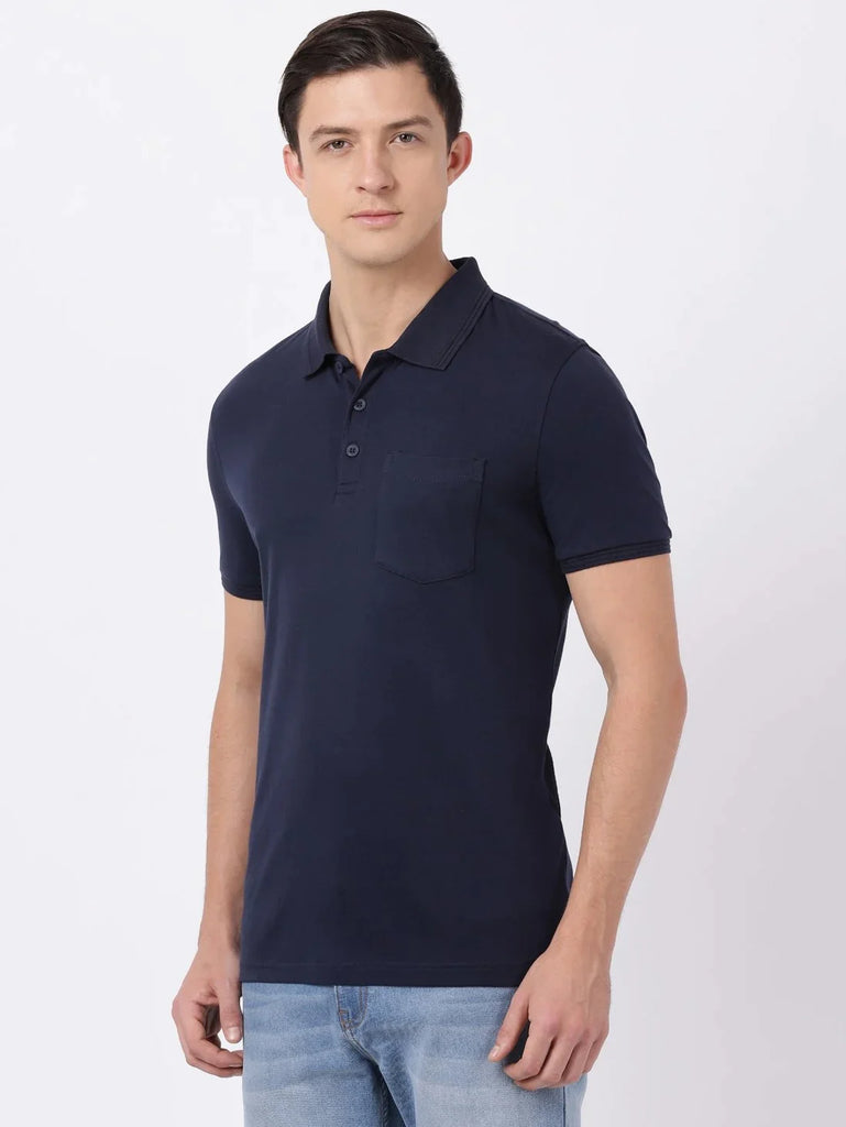 Navy JOCKEY Men's Solid Half Sleeve Polo T-Shirt