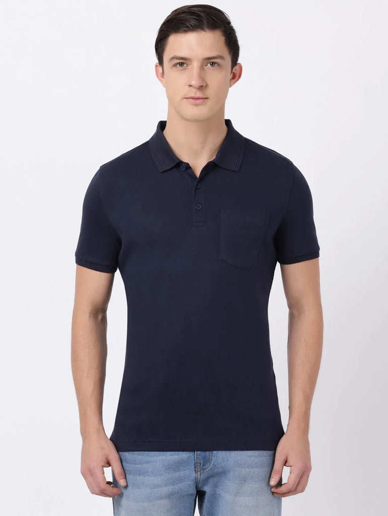 Navy JOCKEY Men's Solid Half Sleeve Polo T-Shirt