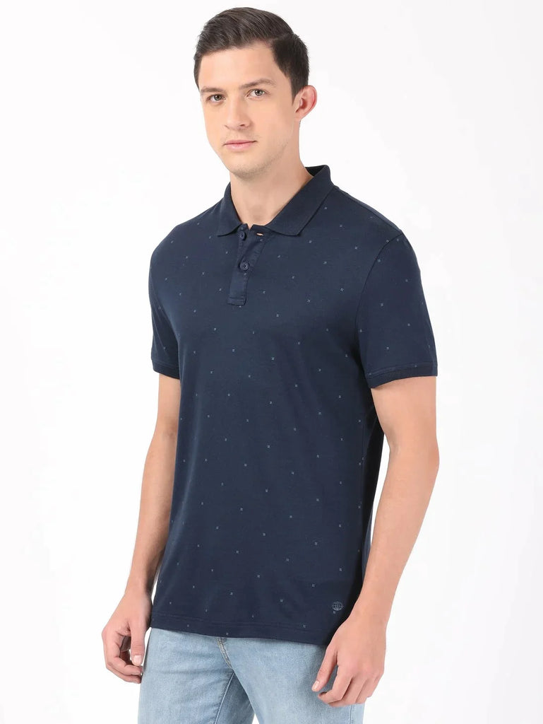 Navy JOCKEY Men's Printed Half Sleeve Polo T-Shirt