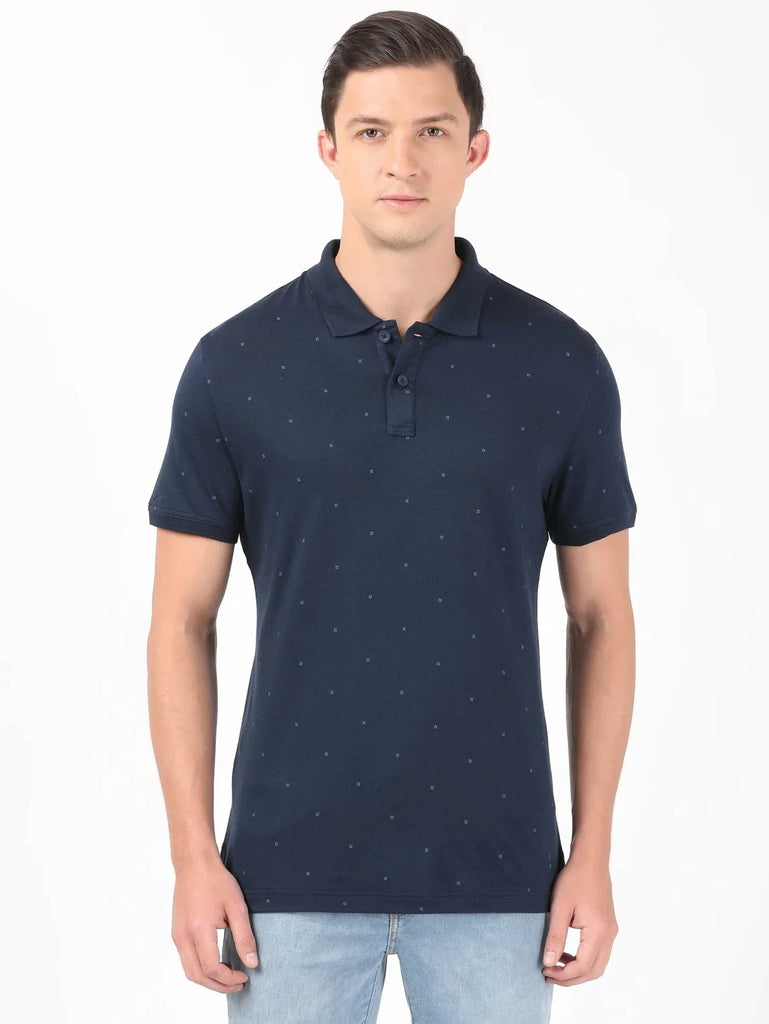 Navy JOCKEY Men's Printed Half Sleeve Polo T-Shirt