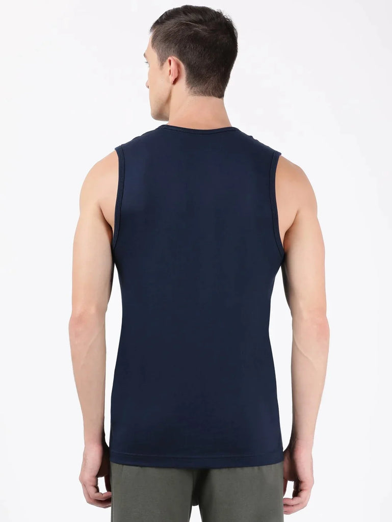 Navy Printed JOCKEY Men's Round Neck Muscle Tee